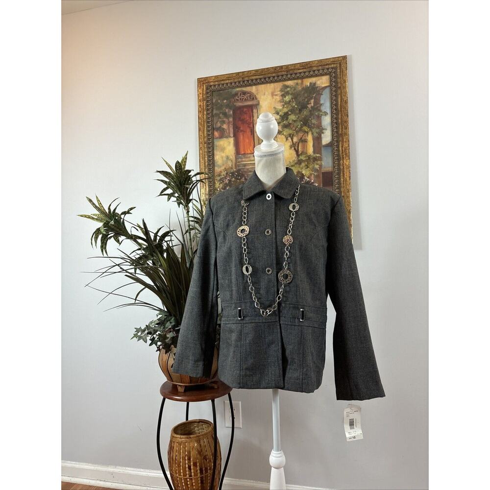 Company Collection Womens Suit Collared‎ Long Sleeve Button Up Gray Size 10